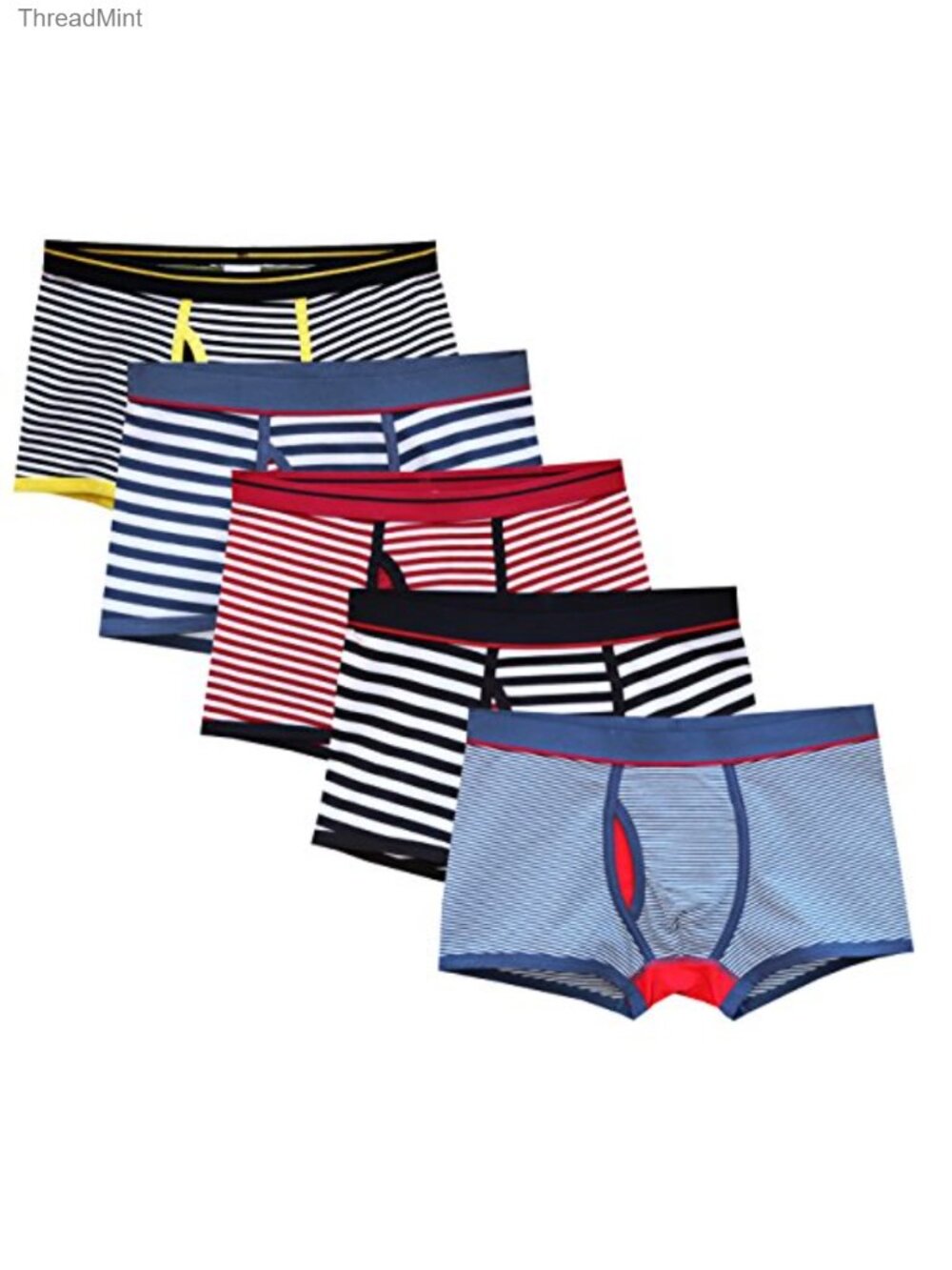 Mens Cotton Boxer Briefs Pouch Front Fly Striped Underwear Slim Fit